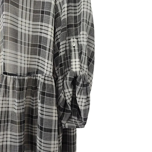 Cato Black Plaid Open Front Layering Jacket Sheer Women Size 18W 20W Tab Slv NEW - Picture 4 of 9